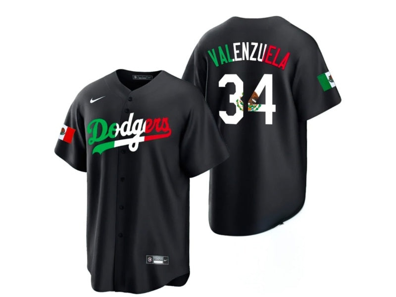 Los Angeles Dodgers Fernando Valenzuela Mexican Flag Black 34