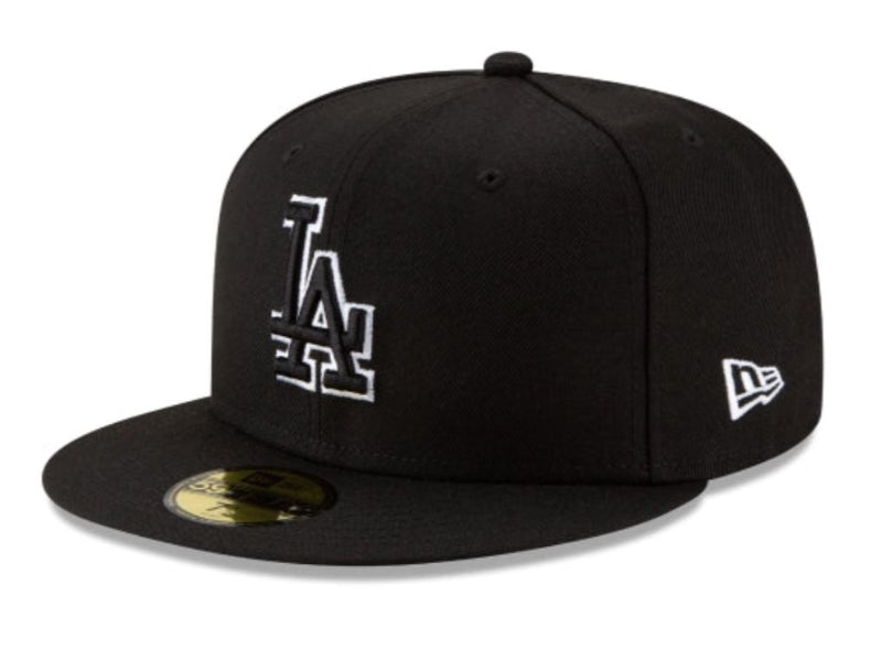 Los Angeles Dodgers Fitted Hat Black White Outline
