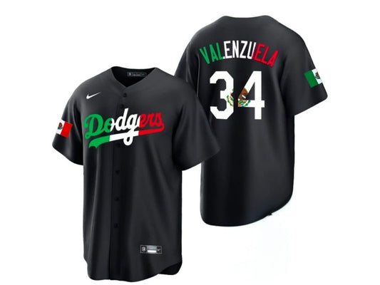 Los Angeles Dodgers Fernando Valenzuela Mexican Flag Black 34