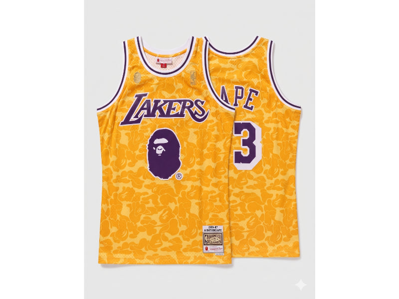 BAPE x Mitchell & Ness Lakers ABC Basketball Swingman Yellow 93