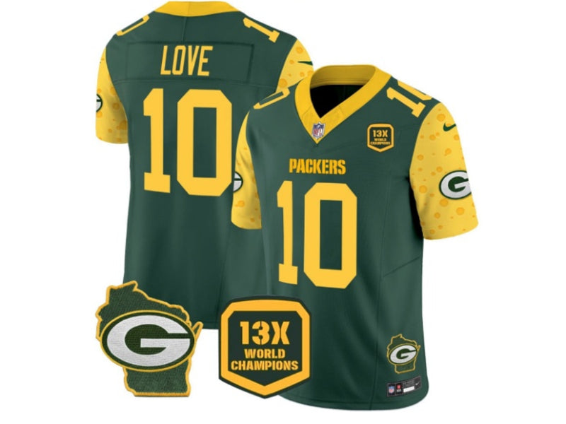 Green Bay Packers Jordan Love 13x World Champions Green 10