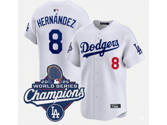 Los Angeles Dodgers Kike Hernandez 2025 World Series Champions White 8