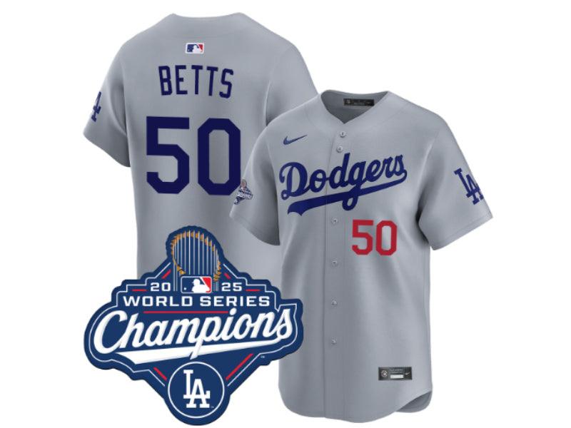 Los Angeles Dodgers Mookie Betts 2025 World Series Champions Gray 50